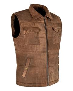 Vente en gros de haute qualité nouveau véritable gilet en cuir de moto marron sans manches respirant avec styles de boutons - Product Image 2