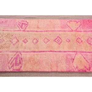 Tapis turc Herki vintage rose en laine écologique de 2,9 x 11,5 pieds, style sud-ouest, avec patchwork et support en latex - Product Image 4