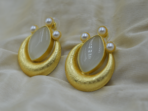 Pendiente de tuerca de piedra de Latón chapado en oro de 18 quilates, Pendientes chapados en oro, joyería de moda para mujer, pendientes para mujer - Product Image 2