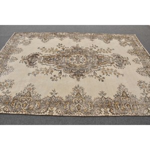 Traditional Beige Brown 6.4 X 9.2 ft Wool <b>Rug</b> Vintage Turkish Design Patchwork Latex for Living <b>Bedside</b> Hallway New Rectangle - Product Image 3
