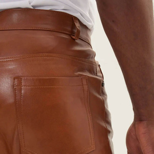 Pantalon en cuir unisexe pour homme, coupe droite, taille élastique, taille mi-haute, rayé, décontracté, automne, imperméable, anti-plis - Product Image 6