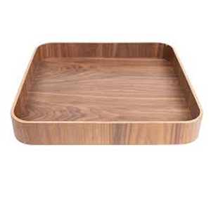 Plateau de service antique de couleur naturelle à la mode, plateau de service en bois d'acacia sain et simple pour restauration rapide avec poignées en métal noir - Product Image 1