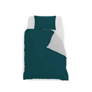Made in Italy Natural Color Duvet cover with Doubleface Bag sheet and Pillowcase Cotton Small Double Petrol green Light grey