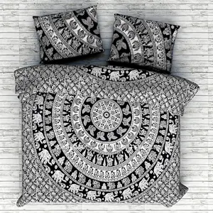 Elefant Baumwoll-Schlaftuchbezug Mandala Kunstdecke-Bedeckung Hippie Boho Baumwolle Doona-Schlaftuchbezug indisches Komfortabteil Mandala-Set 2 Kissen