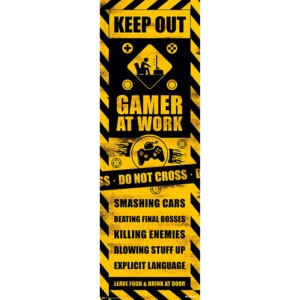 Póster moderno para puerta de jugador con diseño 'Keep Out Gamers at Work' con marco negro - Product Image 1