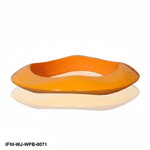 Handmade Orange <b>Wooden</b> Painted <b>Bangle</b> - Vibrant Wave Design Chunky Statement Wristband for Women - Product Image 1