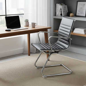 เก้าอี้สำหรับห้องโถง/ห้องประชุมหนัง PU พนักพิงกลางแบบโครเมียม 8 ชิ้น พร้อมที่วางแขนแบบคงที่ - Product Image 4