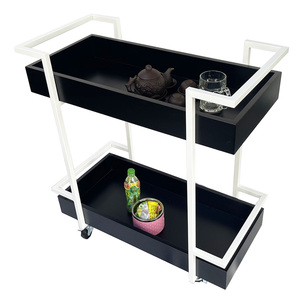 HOLA KB68037 2-Tier Standing Mobile <b>Shelf</b> Iron and Rubber Wood Frame for Living Room Space - Product Image 1