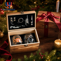 Ensemble de verres à vin sans pied en cristal peints à la main avec des animaux marins, accessoires de bar, coffret cadeau en bois de qualité supérieure pour hommes