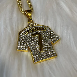 Silver Ronaldo Number Seven Jersey Pendant Necklace <b>Iced</b> <b>With</b> Moissanite Diamond Look Football <b>Fan</b> Statement Chain - Product Image 3