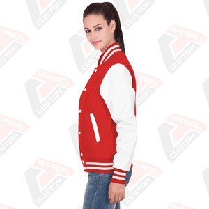 Women's Custom Varsity Jacket Stand Collar Formal Style with <b>Wool</b> & Leather Sleeves Chenille Embroidered Letterman Front Logo - Product Image 4