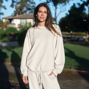 <b>Women</b> Neutral Oversized French Terry Sweatshirt 100% Luxury Organic Cotton Pre Shrunk GOTS Certified Premium Soft Relaxed Fit - Product Image 5