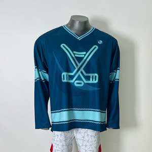 ชุดฮอกกี้น้ำแข็งแบบกำหนดเองได้ ขายส่ง เสื้อฮอกกี้น้ำแข็งแบบซับลิเมชั่น แห้งเร็ว แขนยาว คอวี ชุดกีฬา - Product Image 1