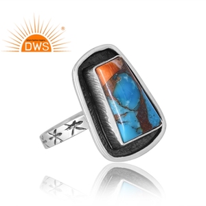 Meilleur design Bague en argent sterling avec pierres précieuses naturelles Mojave Cuivre Qyster Turquoise Fabricant de bijoux design personnalisé pour femme - Product Image 4