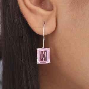 Pink Kunzite <b>Stud</b> <b>Earrings</b> 925 Sterling Silver Gold Cute Design Sparkling Dangle Gemstone Jewelry for Women Anniversary Birthday - Product Image 2