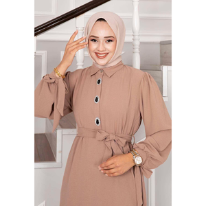 Robe Hijab Motif de Pierre à Demi Boutonné Vison - Product Image 1