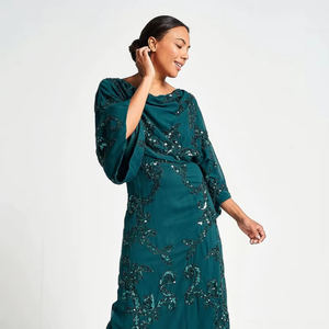 Robe de soirée maxi avec manches évasées, fonction antistatique, robe emballée, robe sexy à paillettes pour femmes - Product Image 1