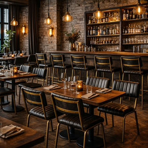 Real Leather Bar <b>Stool</b> Metal Frame Industrial Design <b>Dining</b> Living Room Villa Hotel Restaurant Contract Furniture Ribbed - Product Image 2
