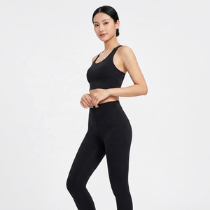 Mid Waist Solid <b>Black</b> Full Length Breathable Yoga <b>Leggings</b> Spandex Nylon Elastic Women Pants - Product Image 5