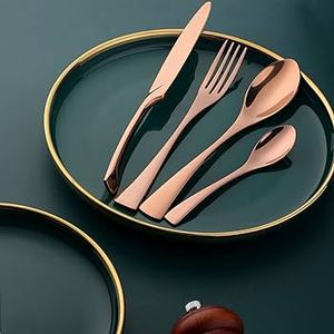 Juego de Cubiertos de acero inoxidable de 4 piezas de Color dorado con estilo Cocina Comedor Hotel Cubiertos Tenedor Cuchillo Cuchara - Product Image 2