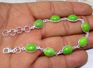 เทอร์ควอยซ์สีเขียวการออกแบบที่ดีที่สุดแข็ง 925 เงินสเตอร์ลิงอัญมณีแฮนด์เมดสร้อยข้อมือเงินเครื่องประดับเครื่องประดับเงินสเตอร์ลิง - Product Image 4