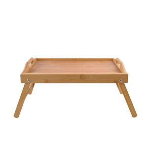 Mesa de Cama de Bambú con Patas Plegables, Escritorio Portátil para Desayuno y Laptop, Bandeja de Servicio de Madera Natural con Asas para Sofá y Cama - Product Image 1