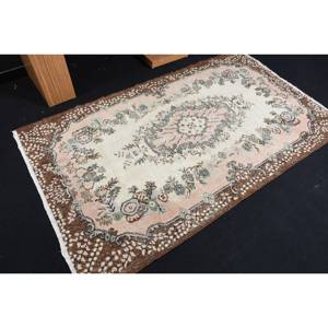 พรมขนสัตว์สีเบจสีน้ำตาลแบบดั้งเดิมขนาด3.9x6.6ฟุตงานเย็บปะแบบตุรกีคลาสสิกงานเย็บปะติดทรงสี่เหลี่ยมผืนผ้าทางเดินยางยาว4เมตร - Product Image 1