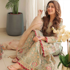 Rekabetçi fiyat <span class=keywords><strong>Net</strong></span> Dupatta kadınlar uzun kollu zarif Pastel renk el çalışma Sharara setleri eşleşen işlemeli gömlek - Product Image 5