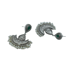 latest trending fashion 2024 Trending handmade <b>silver</b> look alike brass hoop <b>stud</b> <b>silver</b> matte earing for girls and women - Product Image 2