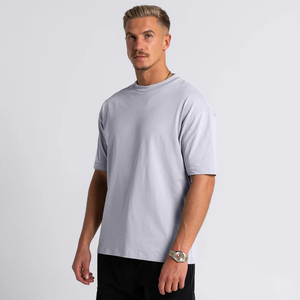 T-shirts décontractés amples à manches courtes pour hommes, couleur unie, col rond, en coton, pour le sport et la gym, avec logo personnalisé, vente chaude - Product Image 5