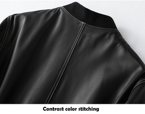 2025, chaquetas de cuero con botones delanteros para mujer, chaqueta de cuero genuino para mujer, chaqueta Bomber de cuero - Product Image 5