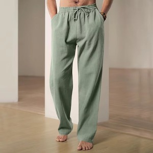 Haute qualité 100% coton hommes décontracté sport pantalons de survêtement respirant ample course pantalon coton lin survêtement pantalon - Product Image 3