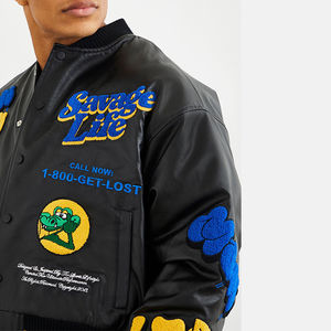 Top alta calidad Streetwear estilo alta calidad PU cuero bombardero bordado Letterman chaqueta Boxy insignia Varsity chaqueta hombres - Product Image 5