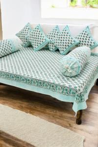 Sang Trọng Tay Khối In Ấn Độ Hoa Jaipuri <span class=keywords><strong>Diwan</strong></span> Thiết Lập Tốt Nhất Duy Nhất Giường Bìa 8 Bolster Đệm Bao Gồm Giáng Sinh Handmade - Product Image 5