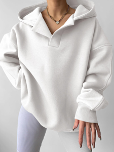 Sudadera con Capucha Personalizada de Hombros Caídos para Mujer, Sudadera de Alta Calidad de Felpa de Algodón, Sudadera con Capucha Extra Grande con Cuello en V para Mujer, Ropa Urbana - Product Image 3