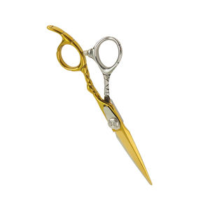 Tijeras de corte de pelo de Color dorado y plateado Tijeras de acero de metal para el hogar y el salón con tornillo de plata y reposapiés - Product Image 3