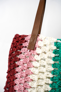 Bohemian Striped Crochet Straw <b>Messenger</b> <b>Bags</b> Women's Shoulder <b>Bag</b> Open Design Leather Strap Summer Daily Use Portable 3L - Product Image 2