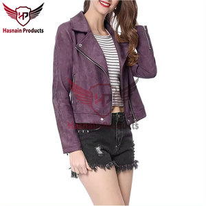 Nouveau design de veste en faux daim pour femmes avec manteau court d'automne à franges solides avec remplissage en coton beau manteau de dames à revers de moto - Product Image 4