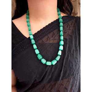 À la mode vert sarcelle simple brin perlé Long Mala laiton alliage de cuivre perle pierre croix gland pour les fêtes d'occasions religieuses - Product Image 1