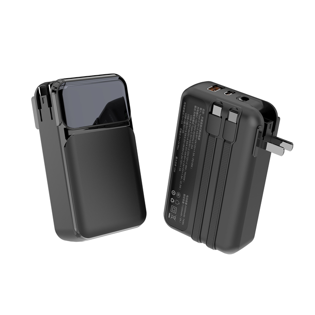 10000mAh Power Bank Travel Charger High Speed 3A AC Plug Adapter Built in Charging Cables Type C 20W Power Charging Station