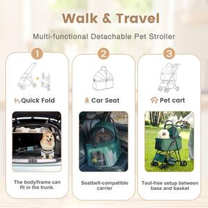 Poussette pour animaux de compagnie légère à quatre roues TH-PPS-402 avec système de pliage rapide et laisse de sécurité pour le voyage - Product Image 2