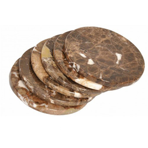 Posavasos de mármol hecho a mano, posavasos de piedra redonda decorativa marrón de mármol, decoración de exportador, regalos, producto a la venta hecho en La India - Product Image 1