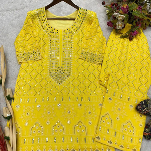 Traditional Indian Designer Ethnic Wardrobe <b>Kurtis</b> Pant With Dupatta Set Latest Collection Mirror Work for Womens and Girls - Product Image 1