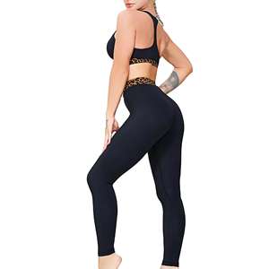 Ensemble de yoga 2 pièces pour femme, soutien-gorge de sport et leggings longs, noir uni, en spandex et nylon, taille élastique en V, extensible dans les quatre sens - Product Image 4