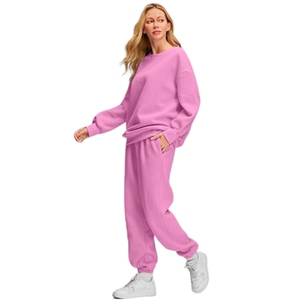 Pantalones de chándal holgados de 2 piezas de alta calidad y sudadera de gran tamaño para mujer Trajes de Salón de Otoño/Invierno con bolsillos de diseño tejido - Product Image 3