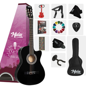 Guitarra Clásica Negra 4/4, Juego Completo con Varilla de Ajuste, Afinador, Funda, Correa, Capo y Púas |   Midex CG-270BK - Product Image 1