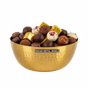 Bol de service en laiton martelé artisanal, finition dorée, bol à fruits en métal, centre de table décoratif moderne pour la décoration de la maison - Product Image 1