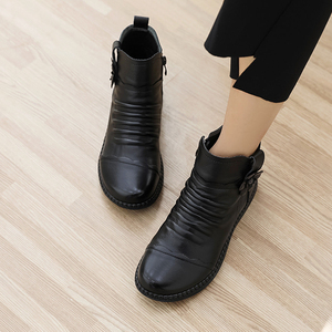 Jshoe รองเท้าบูทหุ้มข้อสำหรับผู้หญิง, รองเท้าหนังส้นแบนลำลองกันลื่นกันหนาวลายกลีบดอกไม้หนังวัวแท้ - Product Image 4