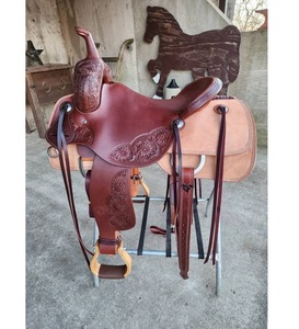 Silla de Montar Western Premium de Cuero para Rancho, Tallada a Mano con Diseño Floral, Barras de Cuarto Completo, Asiento Profundo para Máxima Comodidad - Product Image 1