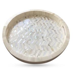 Bandeja de servicio con incrustaciones de hueso de fregona floral de madera natural hecha a mano de alta calidad personalizada para restaurantes caseros, hoteles de la India. - Product Image 1